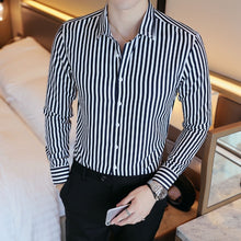 Load image into Gallery viewer, Men's Contrast Vertical Striped Dress Shirts High-quality Comfortable Cotton Long Sleeve Slim-fit Smart Casual Button-down Shirt