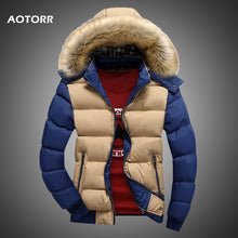 Load image into Gallery viewer, Men Down Jacket Winter New Male Casual Hooded Outwears Coat Warm Fur Parka Overcoat Men's Solid Thick Fleece Zipper Jackets 2019