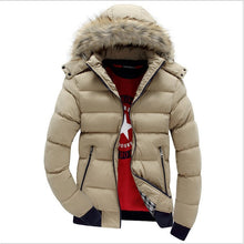 Load image into Gallery viewer, Men Down Jacket Winter New Male Casual Hooded Outwears Coat Warm Fur Parka Overcoat Men's Solid Thick Fleece Zipper Jackets 2019