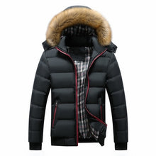 Load image into Gallery viewer, Men Down Jacket Winter New Male Casual Hooded Outwears Coat Warm Fur Parka Overcoat Men's Solid Thick Fleece Zipper Jackets 2019