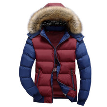 Load image into Gallery viewer, Men Down Jacket Winter New Male Casual Hooded Outwears Coat Warm Fur Parka Overcoat Men's Solid Thick Fleece Zipper Jackets 2019