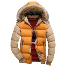 Load image into Gallery viewer, Men Down Jacket Winter New Male Casual Hooded Outwears Coat Warm Fur Parka Overcoat Men's Solid Thick Fleece Zipper Jackets 2019