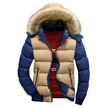 Load image into Gallery viewer, Men Down Jacket Winter New Male Casual Hooded Outwears Coat Warm Fur Parka Overcoat Men's Solid Thick Fleece Zipper Jackets 2019