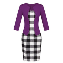 Load image into Gallery viewer, Hxroolrp 2019 New Style Hot Sales Women Colorblock Plaid Wear To Work Business Party Bodycon One-Piece Sash Dress F1