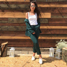 Load image into Gallery viewer, Work Pant Suits OL 2 Piece Sets Double Breasted Striped Blazer Jacket & Zipper Trousers Suit For Women Set Feminino Spring