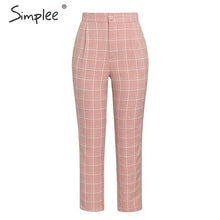 Load image into Gallery viewer, Simplee Fashion plaid women blazer suits Long sleeve double breasted blazer pants set Pink office ladies two-piece blazer sets
