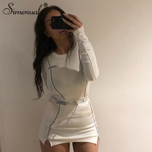 Load image into Gallery viewer, Simenual Casual Fashion Reflective Striped Two Piece Outfits Women Long Sleeve Top And Mini Skirt Sets 2020 White Matching Set