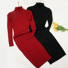 Load image into Gallery viewer, Autumn Winter Women Knitted Dress Turtleneck Sweater Dresses Lady Slim Bodycon Long Sleeve Bottoming Dress Vestidos PP021