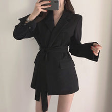 Load image into Gallery viewer, Colorfaith New 2019 Autumn Winter Women Jackets Office Ladies Lace up Notched Formal Outwear Elegant White Black Tops JK7040