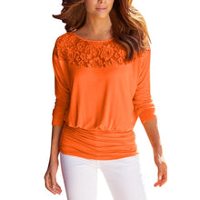 Load image into Gallery viewer, full sleeves top for women Ladies blouse 2020 Fashion Lace Round Neck Long Sleeve Shirt Blouse Hollow out blusa mujer elegante