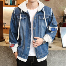 Load image into Gallery viewer, Autumn New Hooded Denim Jacket Men's Men's Hip Hop Men's Retro Denim Jacket Street Casual Bomber Jacket Harajuku Fashion Coat