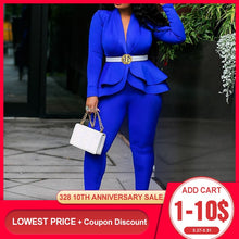 Load image into Gallery viewer, Plus Size Office Ladies Blue Pink 2 two piece set top and pants Elegant Female Casual Business matching suit sets Women clothing