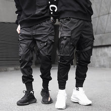 Load image into Gallery viewer, Men Ribbons Color Block Black Pocket Cargo Pants 2019 Harem Joggers Harajuku Sweatpant Hip Hop Trousers