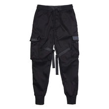 Load image into Gallery viewer, Men Ribbons Color Block Black Pocket Cargo Pants 2019 Harem Joggers Harajuku Sweatpant Hip Hop Trousers