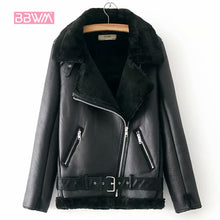 Load image into Gallery viewer, Warm women's winter motorcycle velvet jacket female short lapels fur thick Korean version plus velvet jacket 2019 bomber jacket