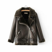 Load image into Gallery viewer, Warm women's winter motorcycle velvet jacket female short lapels fur thick Korean version plus velvet jacket 2019 bomber jacket