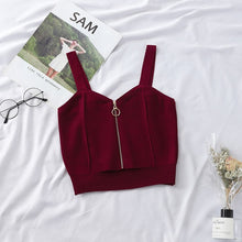 Load image into Gallery viewer, HELIAR Women Crop Top Club Sexy Zipper Knitting Camisole With Hole Female Tank Tops Ladies Sleeveless Solid Simple Tops Women