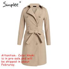 Load image into Gallery viewer, Simplee Vintage double boutonnage blanc trench manteau pour femmes ceintures mince longue trench femme hiver bureau solide trench robe