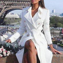 Load image into Gallery viewer, Simplee Vintage double boutonnage blanc trench manteau pour femmes ceintures mince longue trench femme hiver bureau solide trench robe