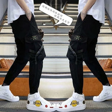 Load image into Gallery viewer, Men's Side Pockets Harem Pants 2020 Autumn Hip Hop Casual Ribbons Design Male Joggers Trousers Fashion Streetwear Pant Black