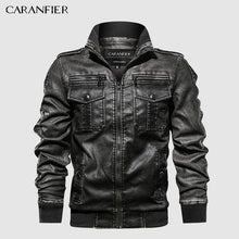 Load image into Gallery viewer, CARANFIER Mens Leather Jackets Motorcycle Stand Collar Zipper Pockets Male US Size PU Coats Biker Faux Leather Fashion Outerwear