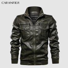 Load image into Gallery viewer, CARANFIER Mens Leather Jackets Motorcycle Stand Collar Zipper Pockets Male US Size PU Coats Biker Faux Leather Fashion Outerwear