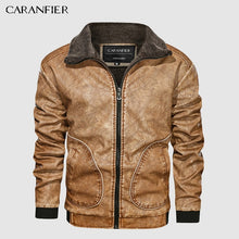 Load image into Gallery viewer, CARANFIER Mens Leather Jackets Motorcycle Stand Collar Zipper Pockets Male US Size PU Coats Biker Faux Leather Fashion Outerwear