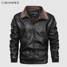 Load image into Gallery viewer, CARANFIER Mens Leather Jackets Motorcycle Stand Collar Zipper Pockets Male US Size PU Coats Biker Faux Leather Fashion Outerwear