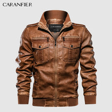 Load image into Gallery viewer, CARANFIER Mens Leather Jackets Motorcycle Stand Collar Zipper Pockets Male US Size PU Coats Biker Faux Leather Fashion Outerwear