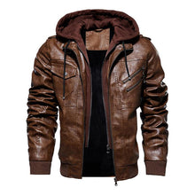 Load image into Gallery viewer, winter men's leather jacket motorcycle hooded jacket men's warm Leisure PU leather coats M-4XL