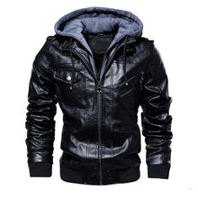 Load image into Gallery viewer, winter men's leather jacket motorcycle hooded jacket men's warm Leisure PU leather coats M-4XL