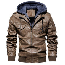 Load image into Gallery viewer, winter men's leather jacket motorcycle hooded jacket men's warm Leisure PU leather coats M-4XL