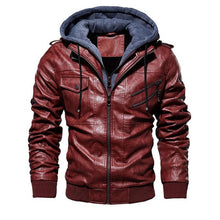 Load image into Gallery viewer, winter men's leather jacket motorcycle hooded jacket men's warm Leisure PU leather coats M-4XL