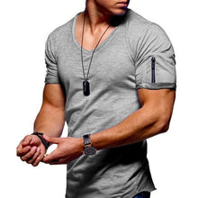 Load image into Gallery viewer, 2019 new men's V-neck T-shirt fitness bodybuilding T-shirt high street summer short-sleeved zipper casual cotton top