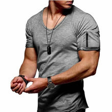 Load image into Gallery viewer, 2019 new men's V-neck T-shirt fitness bodybuilding T-shirt high street summer short-sleeved zipper casual cotton top