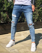 Load image into Gallery viewer, Stretch Ripped Cropped Pants Men 2020 Brand New Mens Destroyed Skinny Denim Trousers Foot Zipper Hip Hop Pencil Jeans for Men
