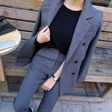 Load image into Gallery viewer, Fashion Business Pant Suits Uniform Formal Double Breasted Jacket and Long Pant Black Blazer Set Women OL 2 Two Pieces Suits