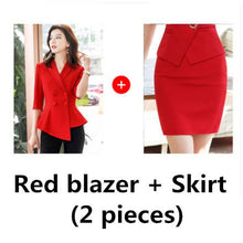 Load image into Gallery viewer, Red Skirt suit 2 Pieces Set fashion business women suit office ladies work wear uniform Interview thin blazer hlaf sleeve top
