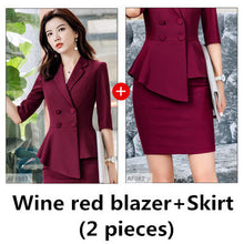 Load image into Gallery viewer, Red Skirt suit 2 Pieces Set fashion business women suit office ladies work wear uniform Interview thin blazer hlaf sleeve top
