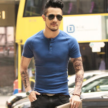 Load image into Gallery viewer, T-Shirt Men Brand Fashion henry t-shirt Mens Solid Casual Dry Slim Fitness White Shirts Tops Tee Bodybuilding T4083
