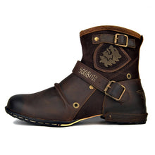 Load image into Gallery viewer, 2019 Retro genuine leather buckle strap wedge cowboy Boots handmade big toe knight embroidery cowhide Boots
