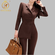 Load image into Gallery viewer, Women Irregular jumpsuit Double-breasted Blazer Jacket and Slim Pencil Pant 2 Pieces Set Female Wear to office Business jumpsuit
