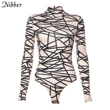 Load image into Gallery viewer, Nibber autumn printing Basic stretch Slim bodysuits women 2019 fall winter street leisure Thin long sleeve short jumpsuits mujer

