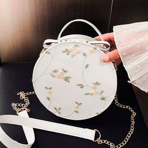 Hot Sale Sweet Lace Round Handbags High Quality PU leather Women Crossbody Bags Female Small Fresh Flower Chain Shoulder #N