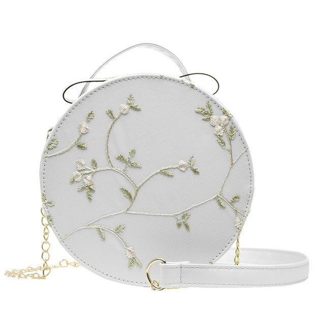 Hot Sale Sweet Lace Round Handbags High Quality PU leather Women Crossbody Bags Female Small Fresh Flower Chain Shoulder #N