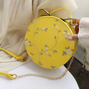 Hot Sale Sweet Lace Round Handbags High Quality PU leather Women Crossbody Bags Female Small Fresh Flower Chain Shoulder #N