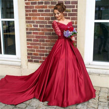 Load image into Gallery viewer, Wedding Dresses Elegant Burgundy Vintage Bridal Gown long Sleeve V Neck Stain Lace Appliques Vestido De Novia
