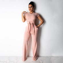 Load image into Gallery viewer, Summer New vogue Sports Short Sleeve Pants two piece set top and pants women Summer office lady Large Size 2 piece set womenB450
