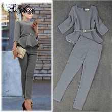 Load image into Gallery viewer, Suzhan Spring Autumn Fashion Women's Business Pants Suits  Pattern Ruffles Suits for Women 2 Pieces Set Work Office Lady Suit
