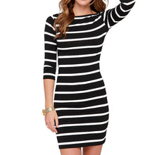 Load image into Gallery viewer, new spring and autumn models women fashion black and white stripes long sleeves Slim plus size casual dress
